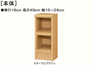 オープン薄型ローボード頑丈ラック 高さ４９ｃｍ幅１５～２４ｃｍ奥行１９ｃｍ厚棚板 