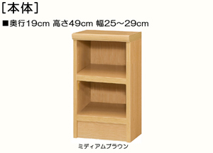 オープン薄型ローボード頑丈ラック 高さ４９ｃｍ幅２５～２９ｃｍ奥行１９ｃｍ厚棚板 