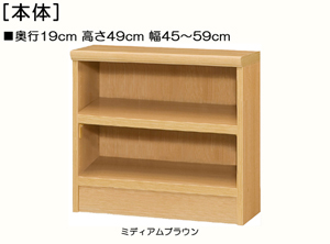 オープン薄型ローボード頑丈ラック 高さ４９ｃｍ幅４５～５９ｃｍ奥行１９ｃｍ厚棚板 