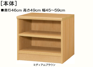 オープン奥深ローボード頑丈ラック 高さ４９ｃｍ幅４５～５９ｃｍ奥行４６ｃｍ厚棚板 