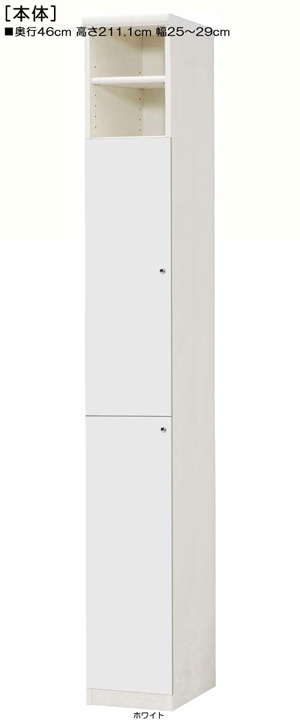 下扉付き奥深書斎ラック 高さ２１１．１ｃｍ幅２５～２９ｃｍ奥行４６ｃｍ 扉高170.2cm