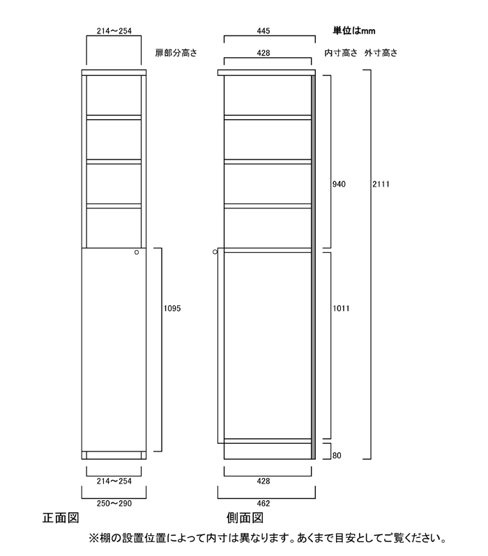 下扉付き奥深書斎ラック 高さ２１１．１ｃｍ幅２５～２９ｃｍ奥行